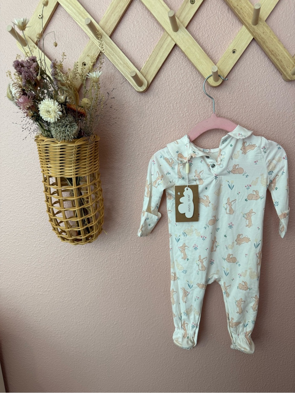 NWT Angel Dear Smocked Bunny Print Footed One-Piece - Picture 4 of 5